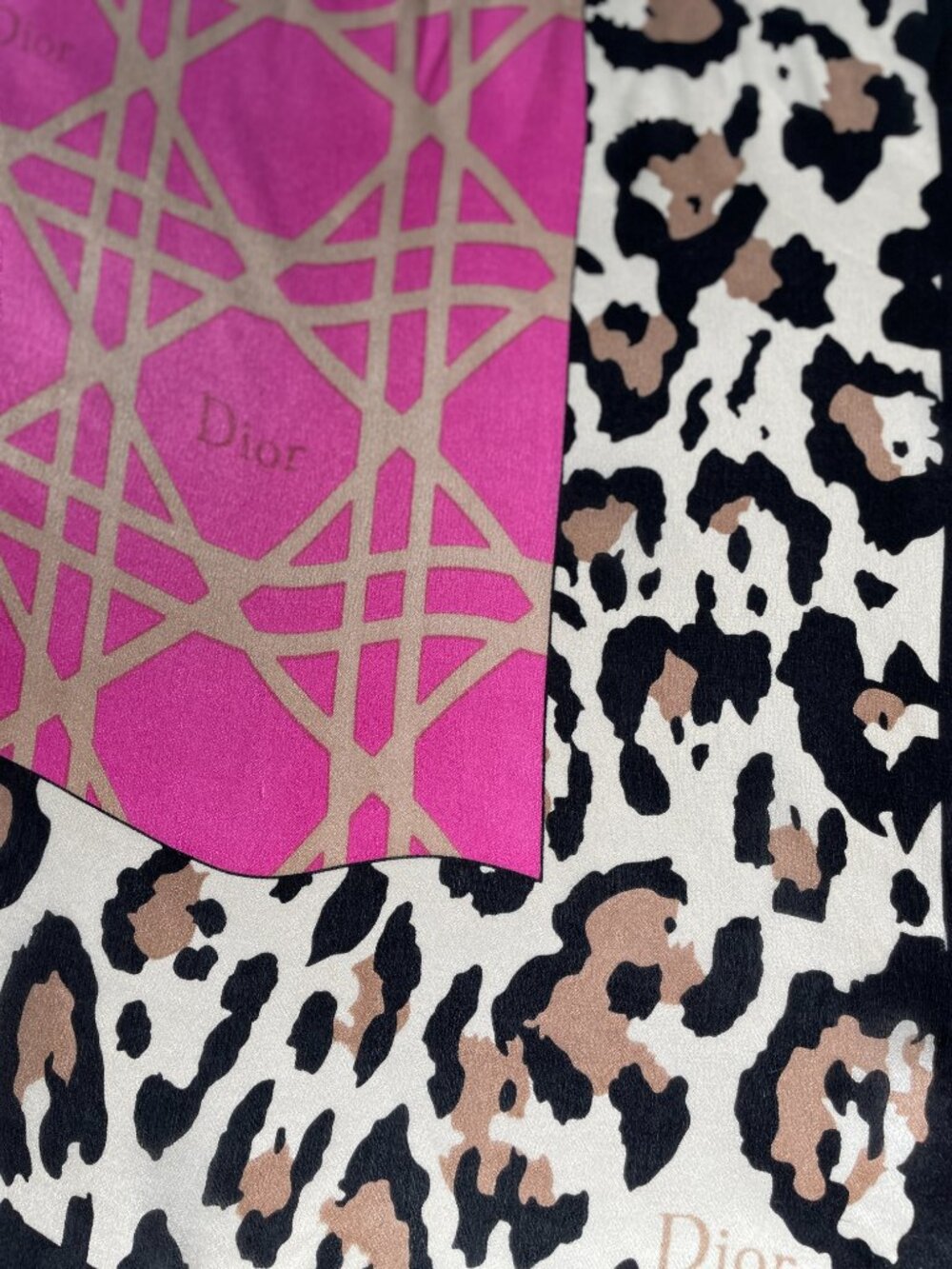 Vintage Christian Dior Silk Chiffon Scarf Leopard Pink Logo 66" x 24" - Picture 10 of 16